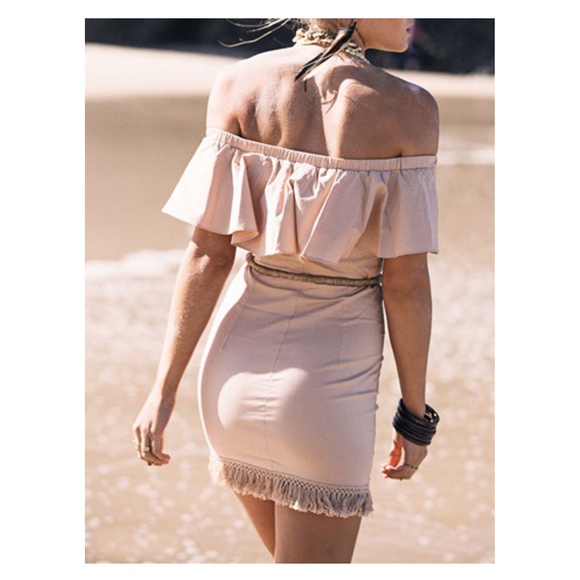 Pink Off shoulder Ruffle Tassel Dress - Picture 4 of 8